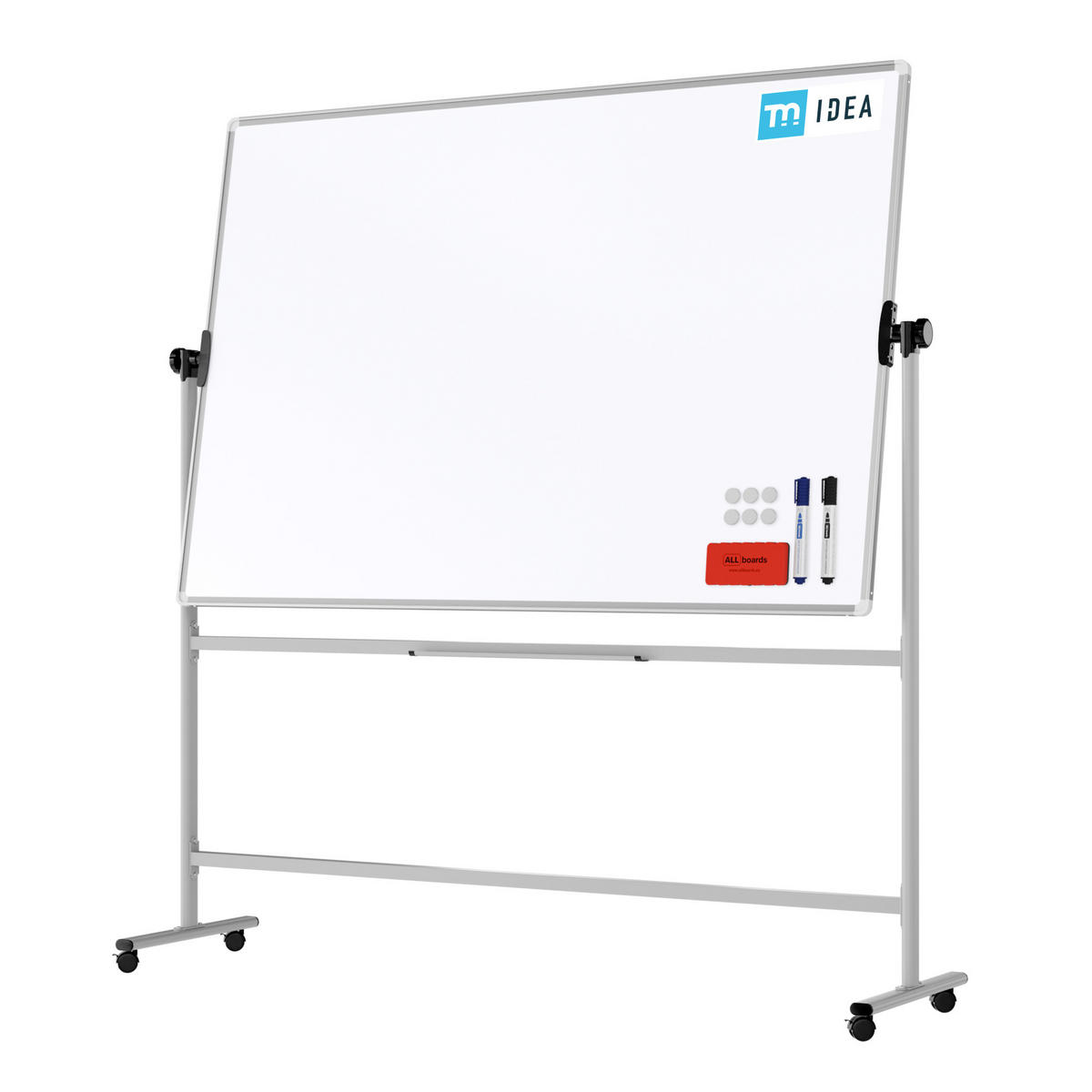 MOBILES Board, Serie: TM Idea/Flex - mit doppelseitiger Whiteboard-Oberfläche, drehbar, 180x120 cm - Weiß, Metall (180/120/1.8cm) - ALLboards