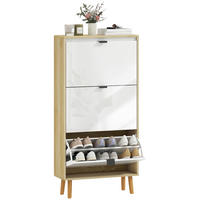 SCHUHSCHRANK DE-15048 3 Klapptüren, weiß Hochglanz, für bis zu 18 Paar Schuhe - Weiß, Holzwerkstoff (60/127/24cm) - ComfortXL