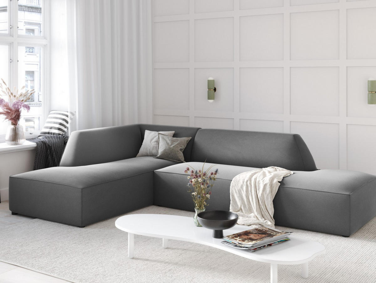 ECKSOFA links Ruby aus Samt grau 4 Sitzplätze - Grau, Textil (180/273cm) - Micadoni