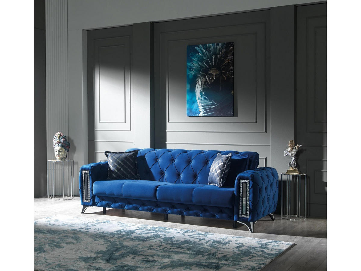 SITZGARNITUR Rosario, Blau Stellvariante 2+2+1 - Blau, Holzwerkstoff/Kunststoff (160/80/100cm)
