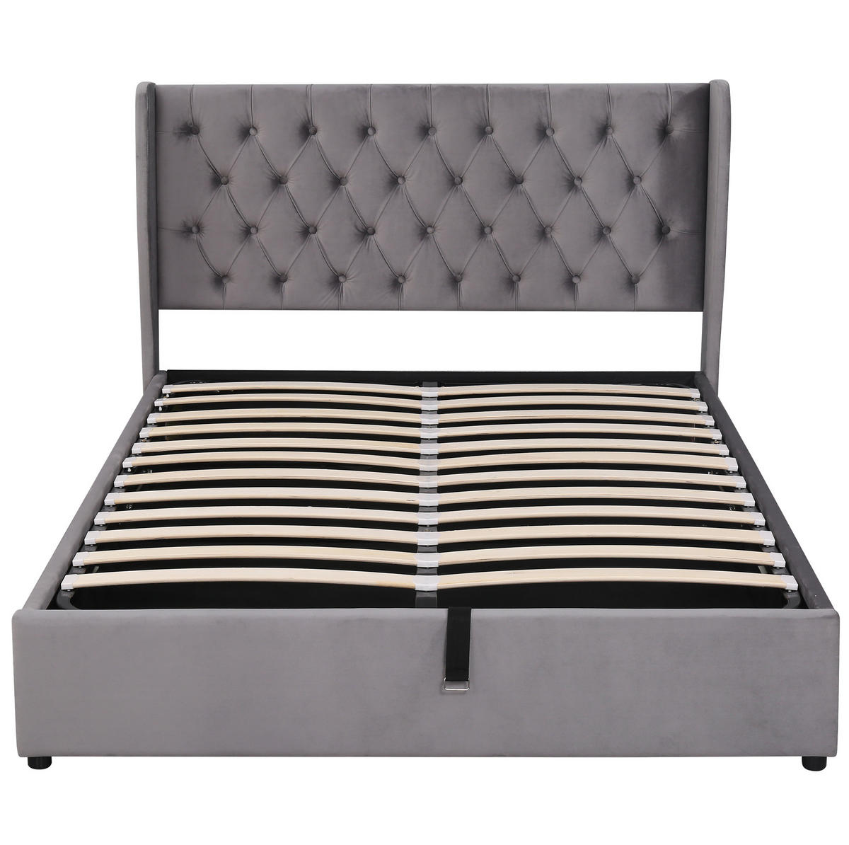 POLSTERBETT aus Samt 140x190 cm Grau mit hydraulischem Bettkasten und Lattenrost - Grau, Textil (140/190cm) - IVMEU