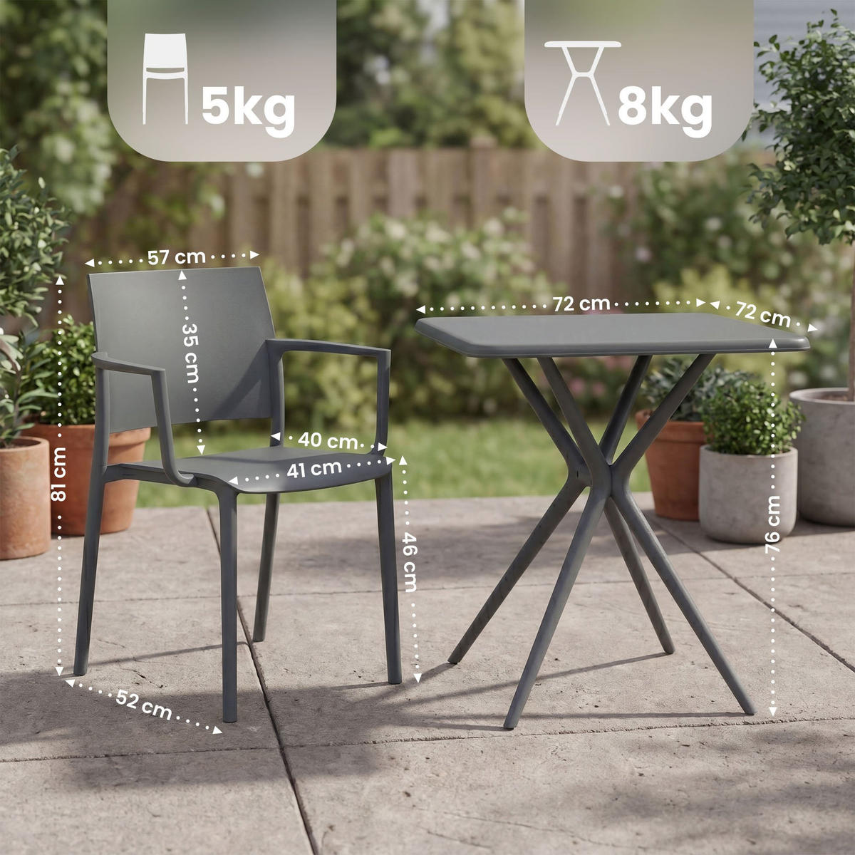 GARTENMÖBEL-SET Frida 2 Stühle 186x72x81cm Kunststoff Dunkelgrau Balkonset - Dunkelgrau, Kunststoff - DELUKE