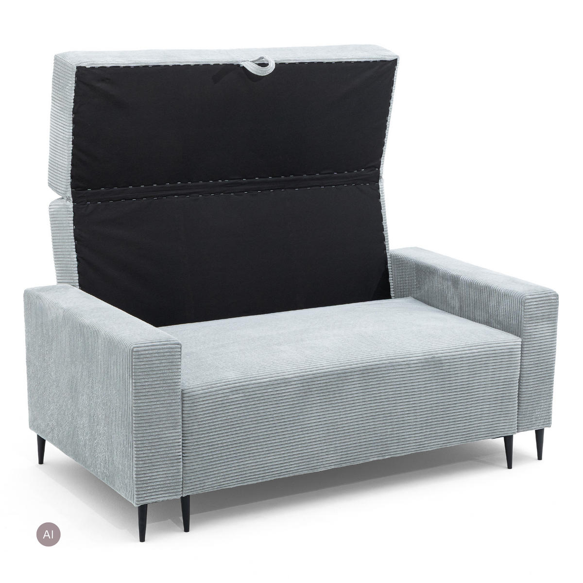 3-SITZER-SOFA EDEL mit Schlaffunktion und Bettkasten, Cordstoff Hellgrau - Hellgrau/Schwarz, Holz/Textil (165/94/100cm) - NACANAPA