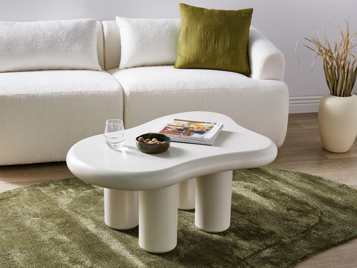 COUCHTISCH weiß asymmetrisch 92/67 cm Ondle - Weiß, Holzwerkstoff (67/92/40cm) - Beliani