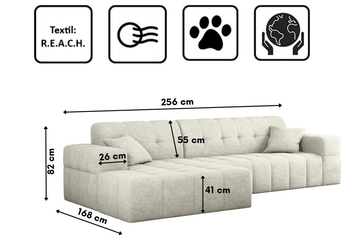 ECKSOFA NIMES Stoff Perfect Harmony Creme Links - Creme, Holz/Kunststoff (168/265cm) - Kaiser Möbel