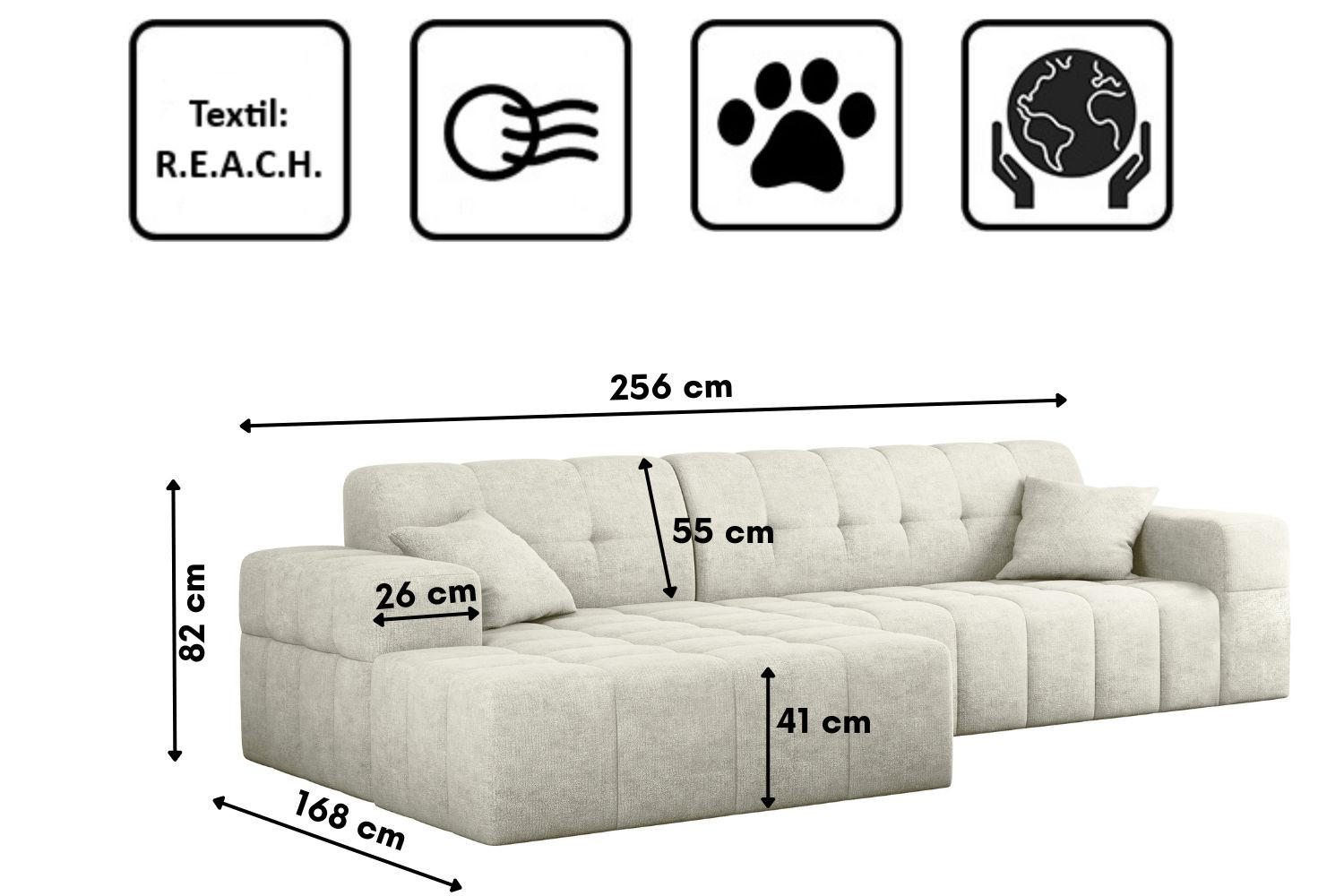 Thumbnail - Kaiser Möbel Ecksofa, Creme, Holz, L-Form,L-Form, 265x168 cm, Wohnzimmer, Sofas & Couches, Wohnlandschaften, Ecksofas