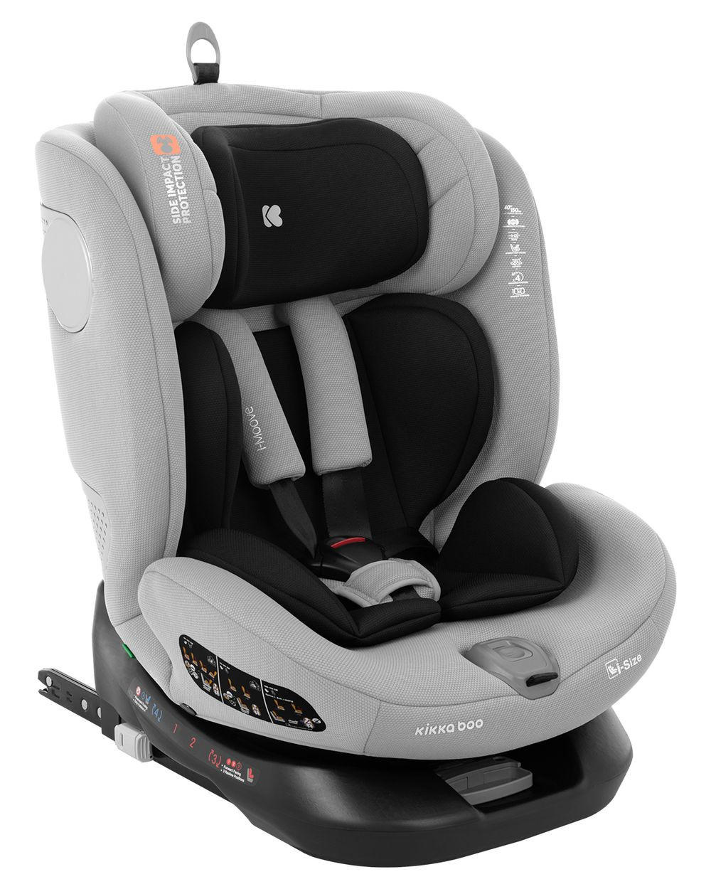 KINDERSITZ i-Moove i-Size hellgrau (40-150cm) Isofix 360-Grad-Drehung Kopfstütze - Hellgrau, Kunststoff (45/59/49cm) - Kikka boo