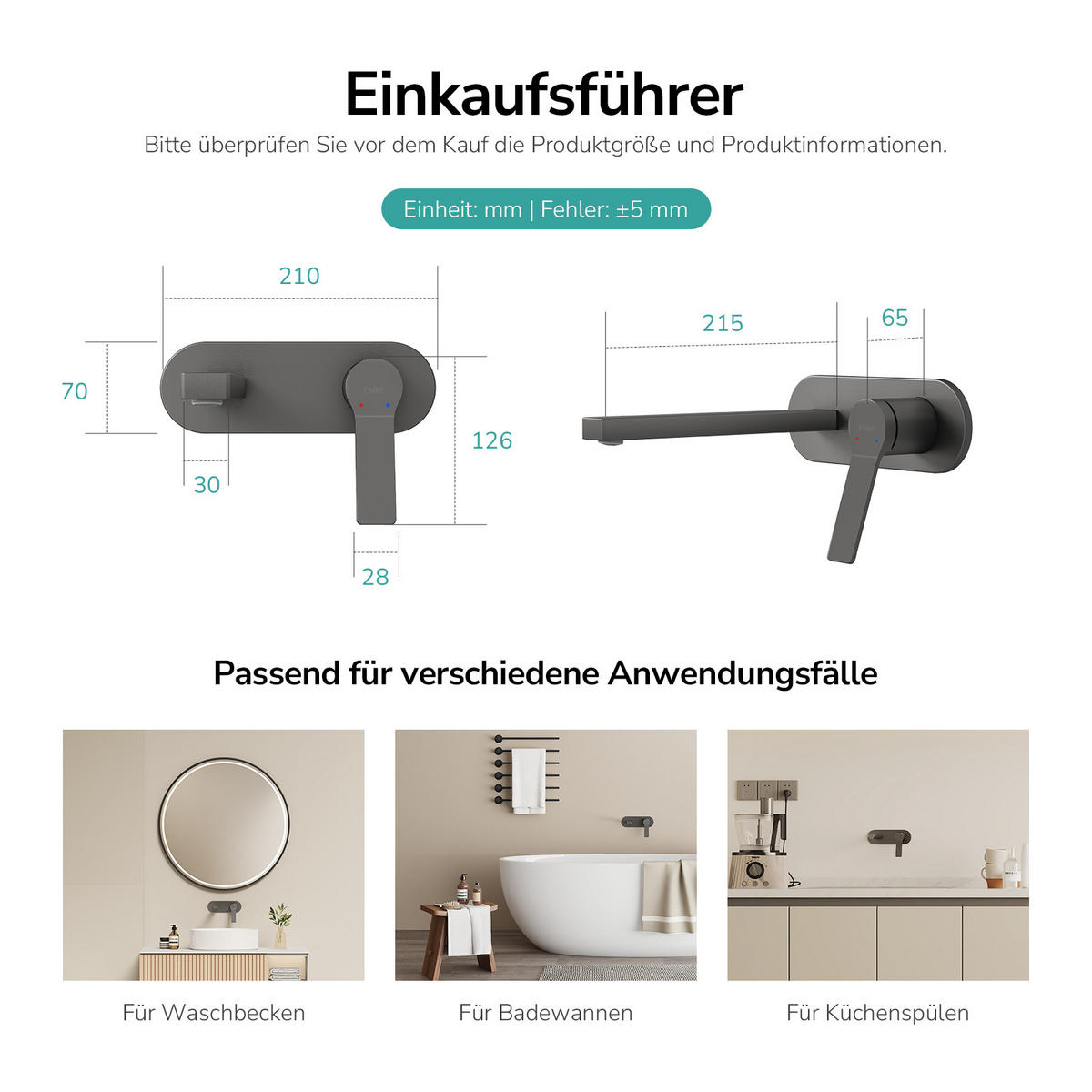WASCHTISCHARMATUR mit Luftsprudler Messing Anthrazit - Dunkelgrau, Metall (21/7/28.8cm) - EMKE