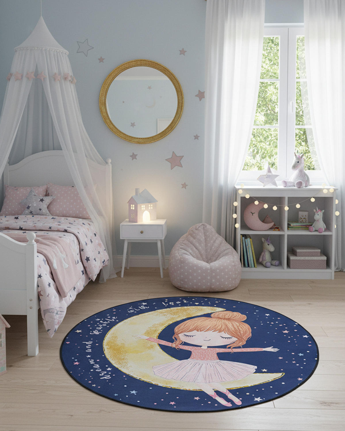 KINDERTEPPICH Bambini Luna Mazovia Rund Ø100cm Marineblau Rosa Ballerina Kurzflor - Gelb, Textil (100/100cm) - Mazovia
