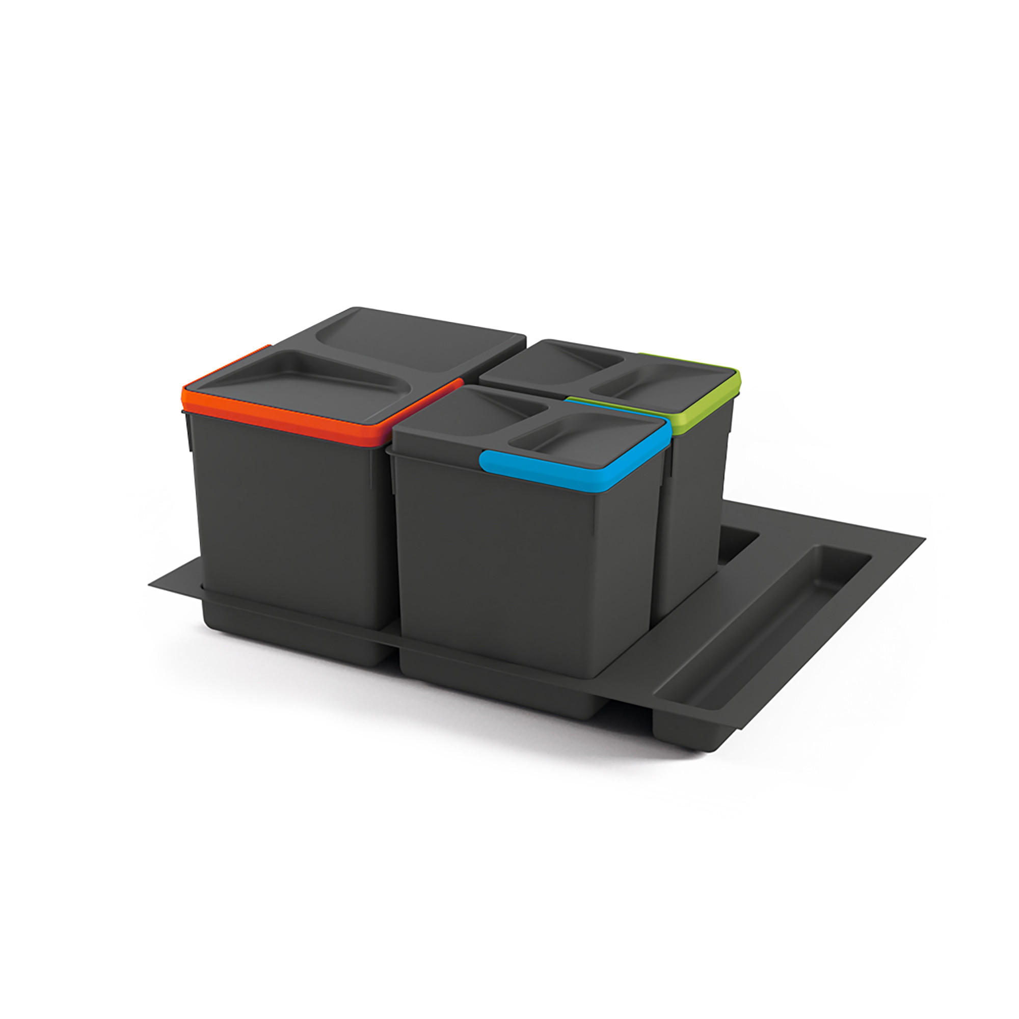 RECYCLINGBEHÄLTER für Küchenschublade mit Boden, Höhe 216mm, 1x12Liter, 2x6Liter, Modul 600mm, Kunststoff Anthrazitgrau 3er-set - Anthrazit, Kunststoff (48.2/22/53.6cm) - EMUCA