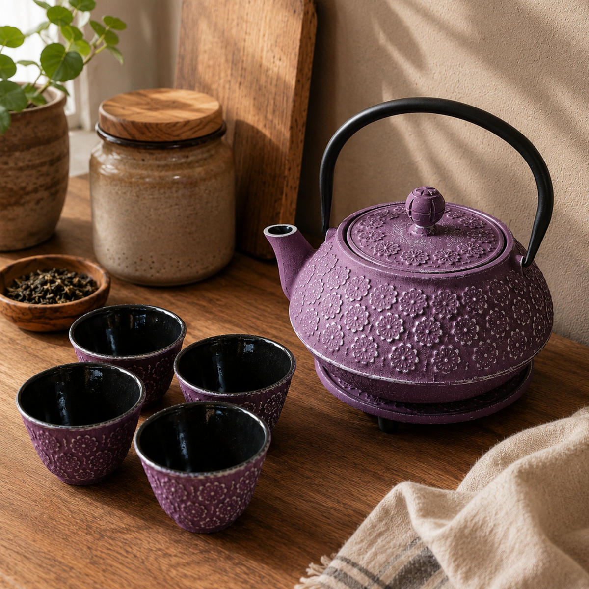 TEEKANNE Gusseisen mit Sieb Hanu Violett 1 l 18,5/16/16 cm - Violett, Metall (16/18.5cm) - AROMELIO
