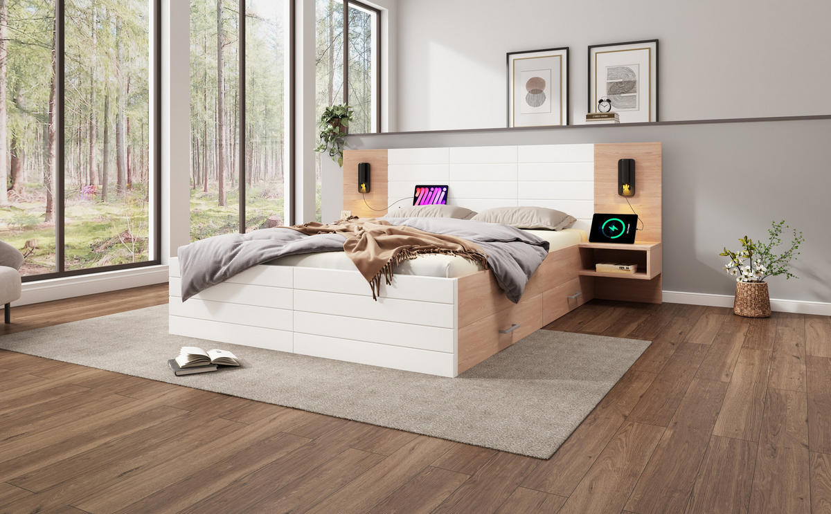 DOPPELBETT Weiß 255/207/80 cm - Weiß, Holzwerkstoff - Urban Meuble