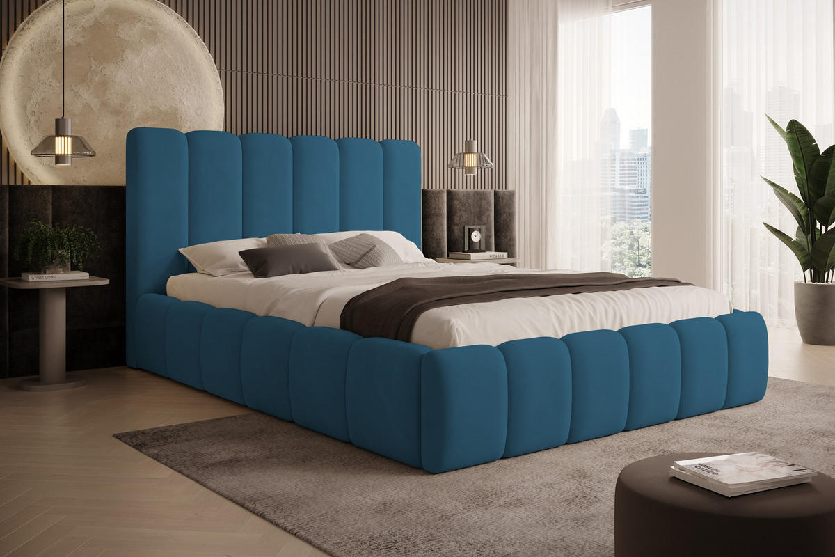 POLSTERBETT Vilo 140x200 mit Bettkasten und Stabilem Metallgestell - Blau, Textil (140/200cm) - Storez24