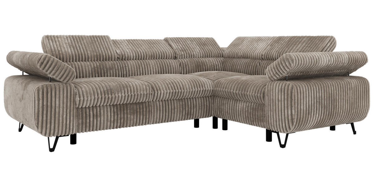 ECKSOFA ORSO L Hellbraun Cord - Rechts Seite - Hellbraun/Schwarz, Textil/Metall (268/197cm) - MKS