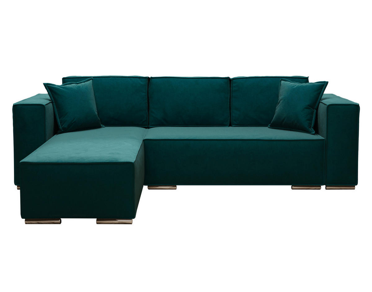 ECKSOFA L Form Vinoria Türkis 255/180/82 cm Links mit Schlaffunktion - Türkis/Chromfarben, Textil/Metall (180/255cm) - AX Living