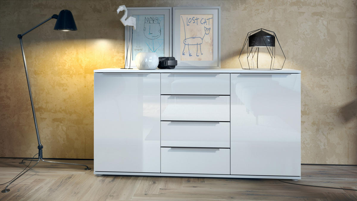 SIDEBOARD Porto Weiß Hochglanz - Weiß Hochglanz, Holzwerkstoff (139/72.5/35cm) - Vladon