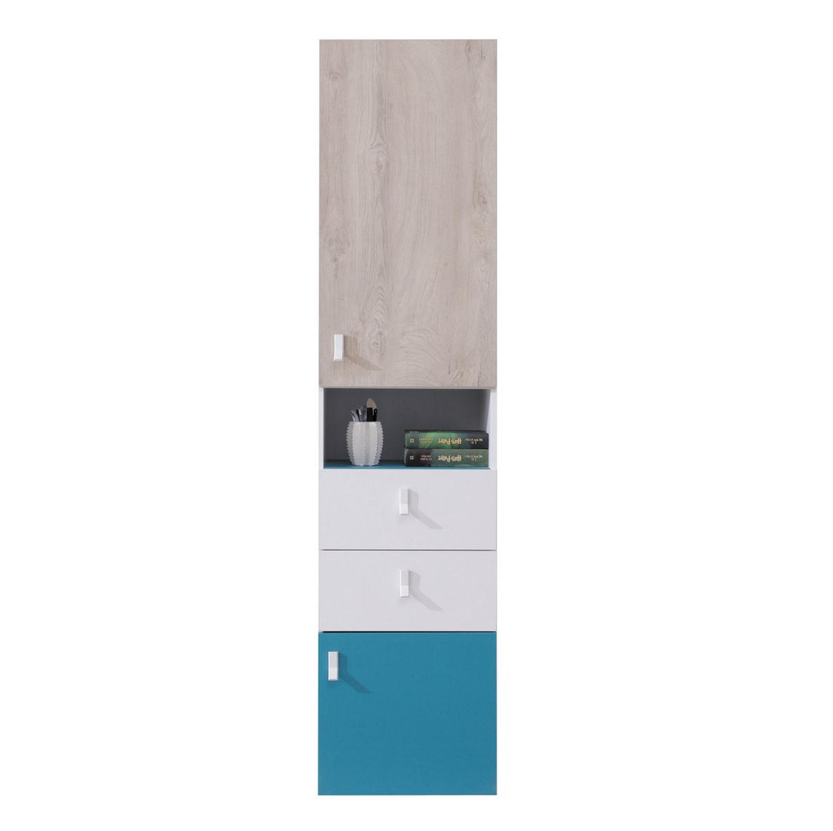 JUGENDZIMMER Space Set D mit Bett 90 x 200 - Weiß-Eiche-Türkis - Türkis/Eichefarben, Holzwerkstoff (90/190/90cm) - QMM TraumMöbel
