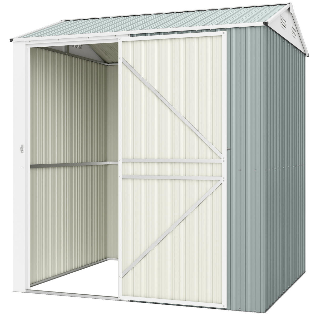 GERÄTEHAUS DE-08153 hoch, abschließbar mit Satteldach & Lüftung - Hellgrau, Metall (177/236/209cm) - ComfortXL