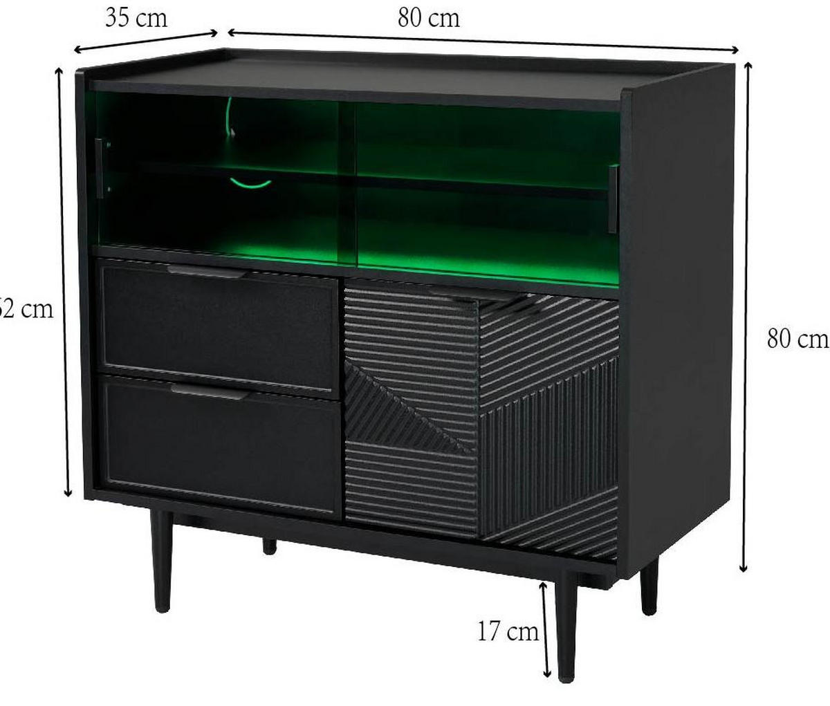 SIDEBOARD 80/35/80 cm Schwarz aus MDF mit LED-Lichtleiste - Schwarz, Holzwerkstoff (35/80/80cm) - OKMYHOME