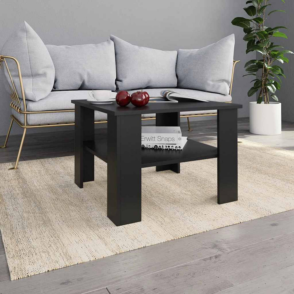 COUCHTISCH 60/60/42 cm aus Holzwerkstoff Schwarz mit 1 Ablagefläche - Schwarz, Holz (60/60/42cm) - vidaXL