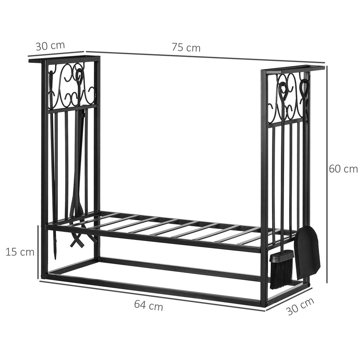 KAMINHOLZSTÄNDER, Stahl, Schwarz - Schwarz, Metall (30/60/75cm) - HOMCOM