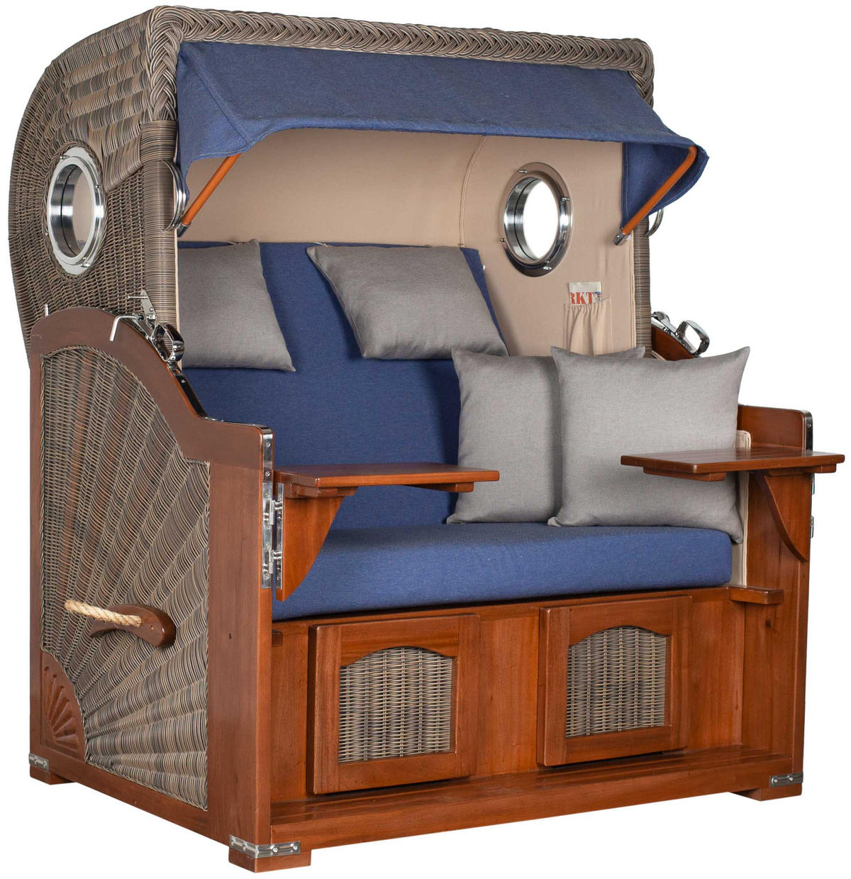 STRANDKORB XXL Düne Grande 2,5 Sitzer - Blau/Braun, Metall (142/170/95cm) - Mr. Deko