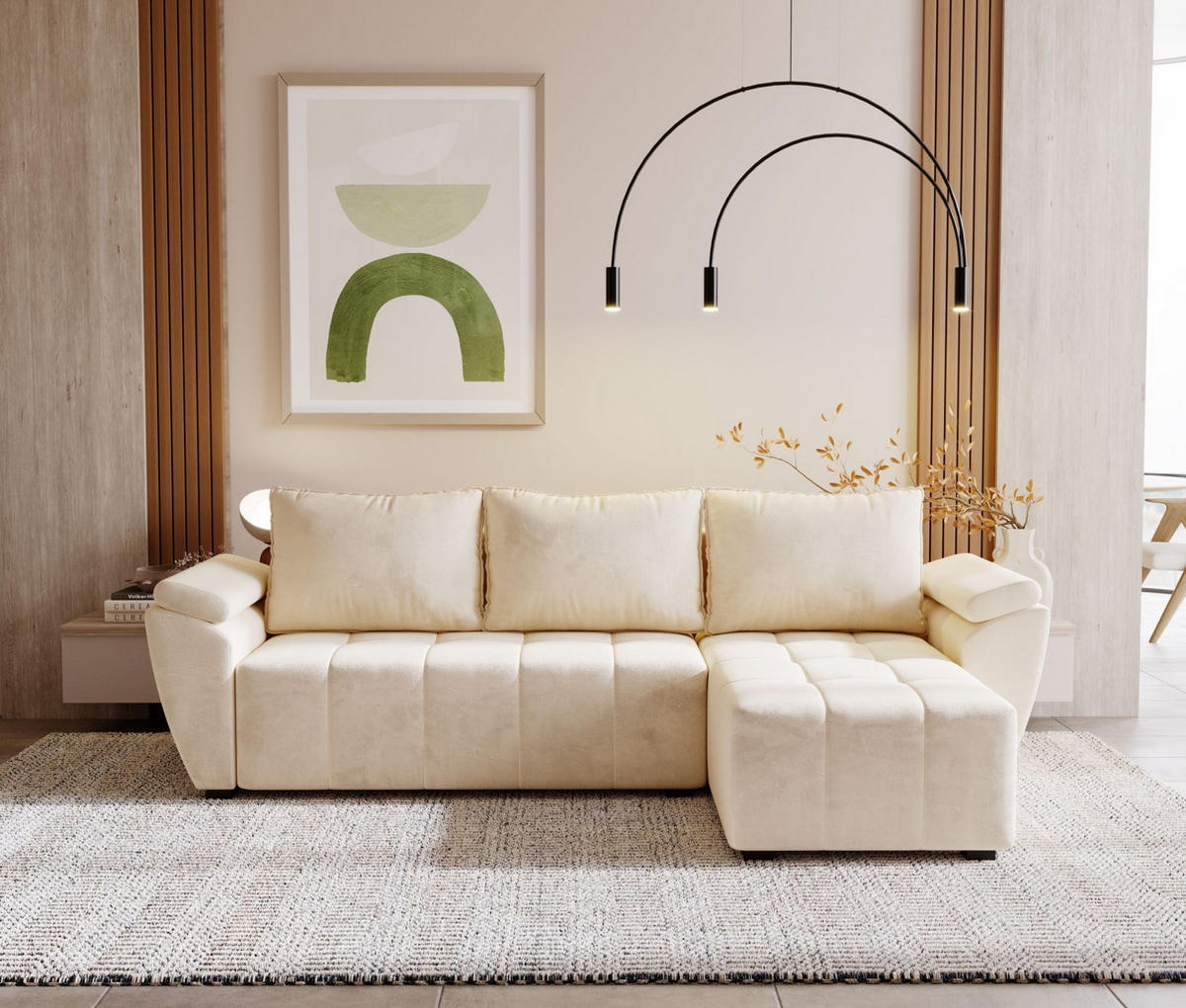 ECKSOFA ZEUS L Monolith 02 Rechts mit Schlaffunktion - Beige, Textil (251/140cm) - Bedante