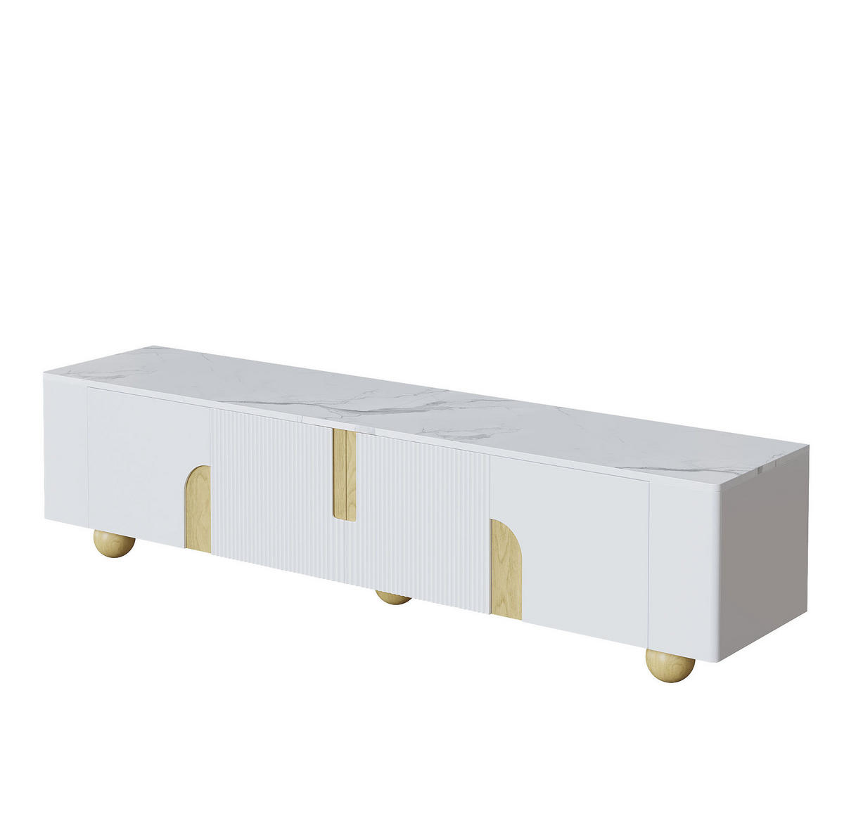LOWBOARD 180/40/44 cm aus MDF und Spanplatte mit marmoroptischer Oberfläche Weiß/Holzfarben - Weiß, Holzwerkstoff (180/44/40cm) - Modenvie
