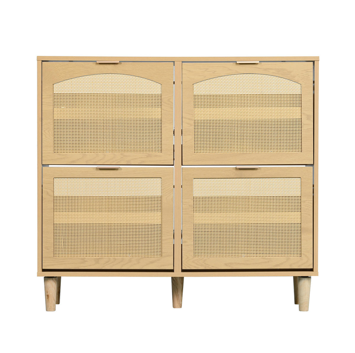 SCHUHSCHRANK 100/25/90 cm in Eichefarben mit 4 Klappen und Rattanfront - Naturfarben, Holzwerkstoff (100/90/25cm) - Flora Grace