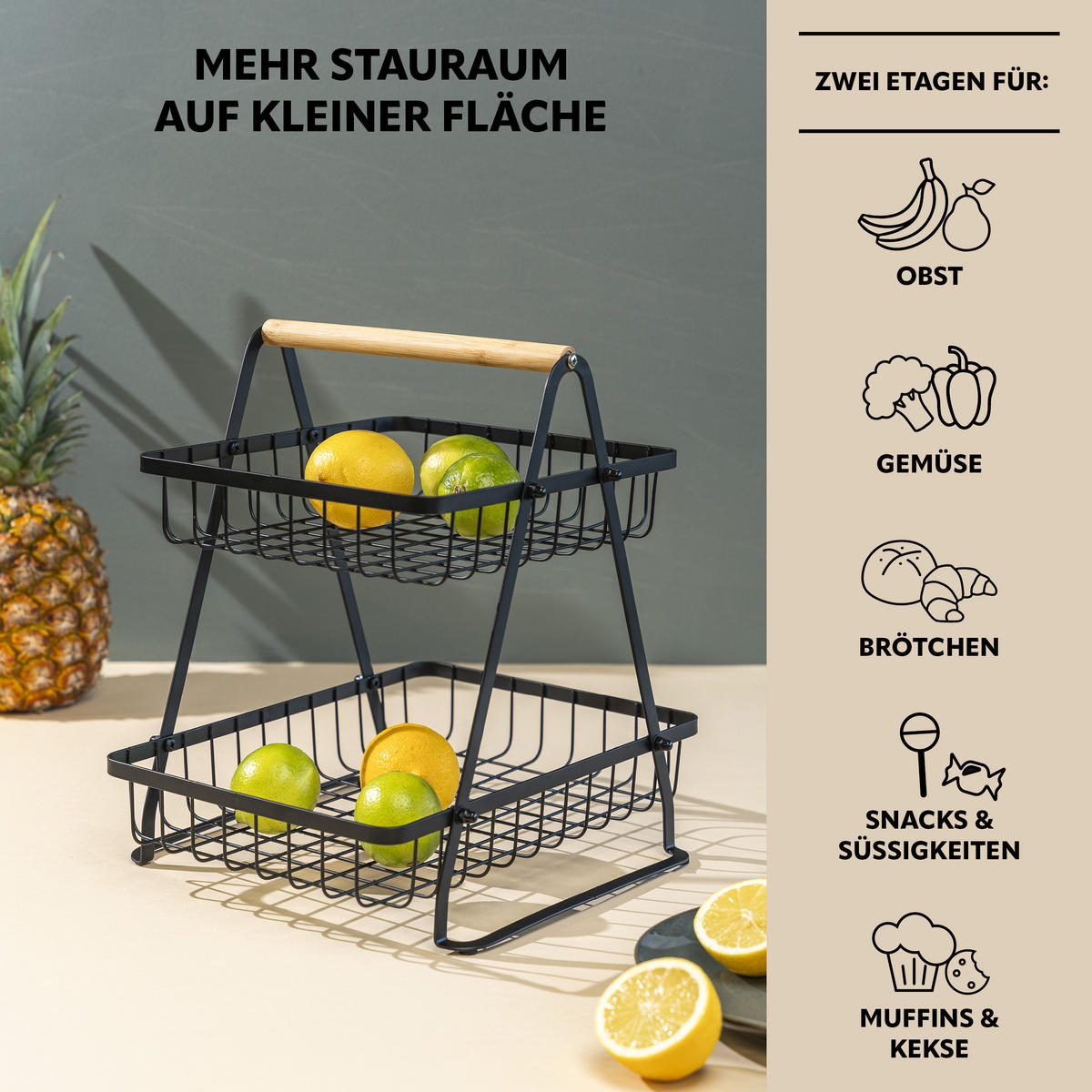 OBSTSCHALE, schwarz, Metall - Schwarz, Metall (32cm) - eluno
