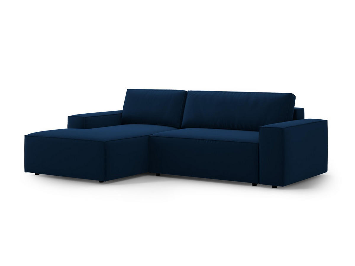 ECKSOFA ausklappbar links mit Container Jodie aus Samt königsblau 3 Sitzplätze - Dunkelblau, Textil (246/151cm) - Micadoni