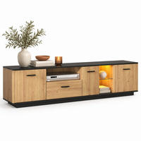 TV-LOWBOARD aus MDF 180x37x45 cm Schwarz und Holzfarbe mit LED-Beleuchtung, 3 Türen und Schublade - Schwarz, Holzwerkstoff (180/45/37cm) - IVMEU