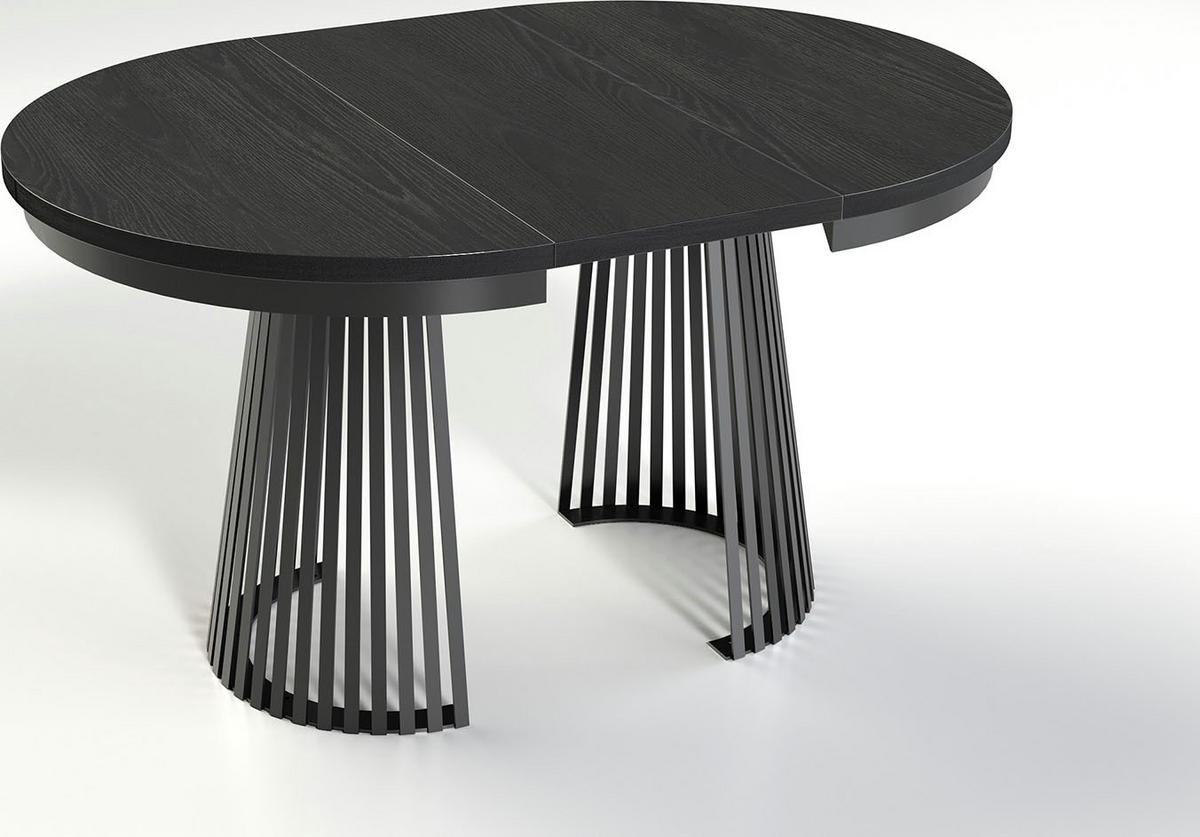 ESSTISCH Scala runder ausziehbarer, Braun 100-180/100/75 cm - Eiche Wotan/Schwarz, Holzwerkstoff/Metall (100/100/75cm) - WFL GROUP
