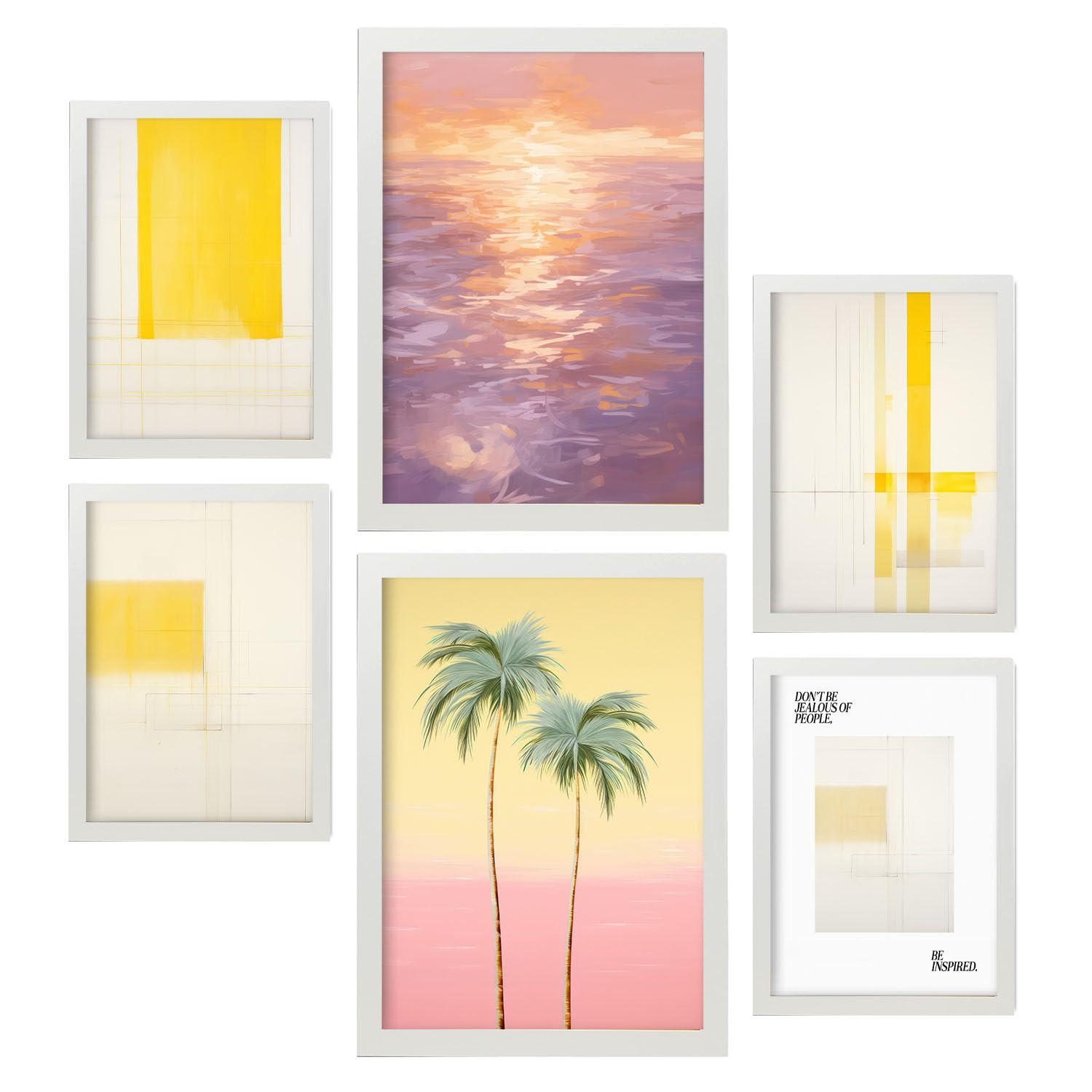 POSTER Set Mit 6 Sommerparadies In Vielseitiger Stil A3 & A4 Weißer Rahmen - Weiß, Papier (29/3cm) - Nacnic