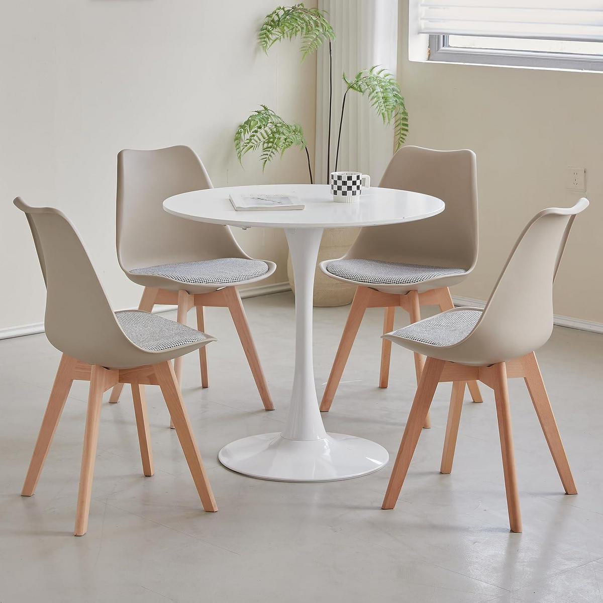 ESSZIMMERSTUHL 6er-Set mit Holzbeinen und gestreiftem Sitzkissen in Beige - Beige, Textil (49/83/42cm)