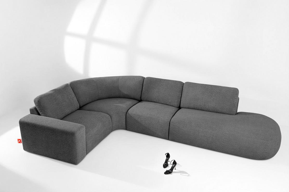 ECKSOFA RECHTS ZUCCO, Graphit - Graphitfarben, Holz/Holzwerkstoff (224/373cm) - KONSIMO®