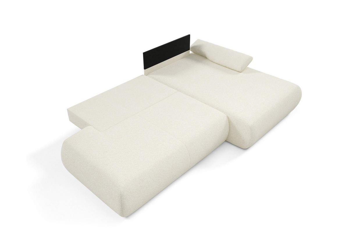 ECKSOFA DELTA R-S Creme Geflochtener Stoff mit Schlaffunktion - Creme, Holz (286/173.5cm) - MASSENO