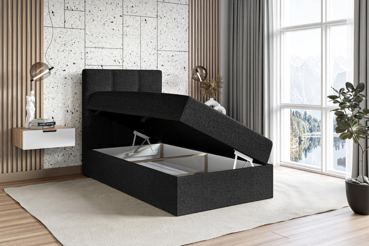 BOXBETT mit Matratze H3 und Lattenrost - MARCE - 90x200 - Links Schwarz - Schwarz, Holzwerkstoff (90/200cm) - ALTDECOR