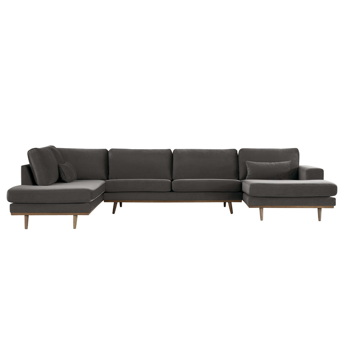 WOHNLANDSCHAFT mit Longchair - Eichefarben/Dunkelgrau, Eichenholz/Textil (371/81/219cm) - home24