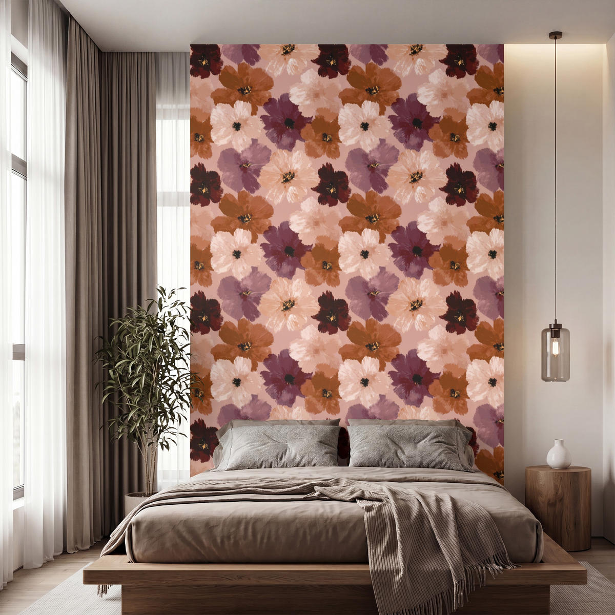 TAPETE - Blumen - Abstrakt - Erdtöne - 180x300 cm - Multicolor, Papier (180/300cm) - OnlyWow