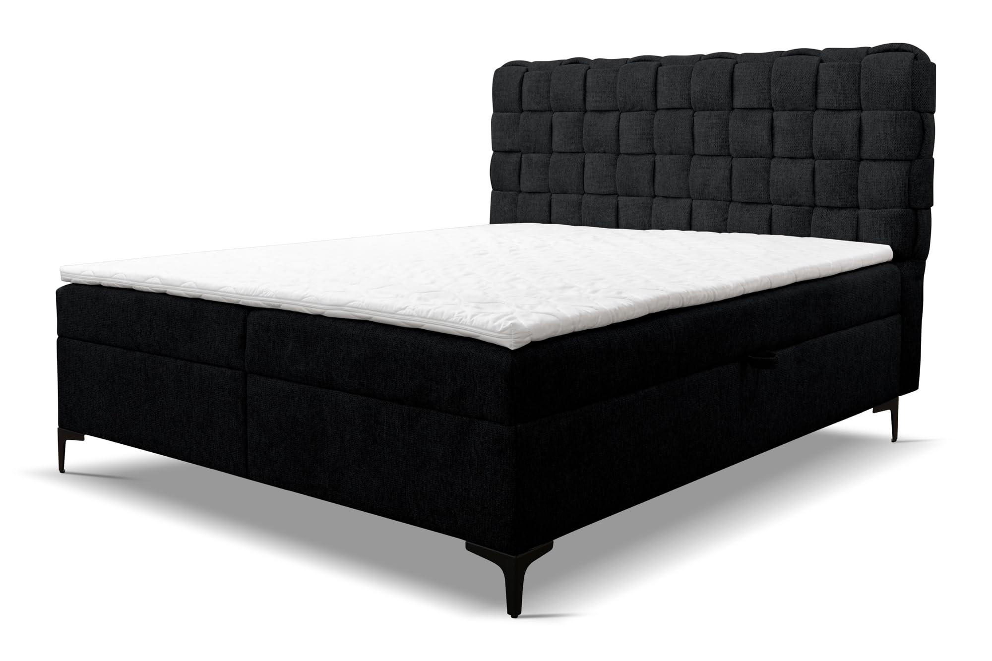 BOXBETT ROMA mit zwei Bettkästen H2/H3 Matratze und Topper 180 x 200 cm - Schwarz, Holzwerkstoff (180/200cm) - VENASI MÖBEL