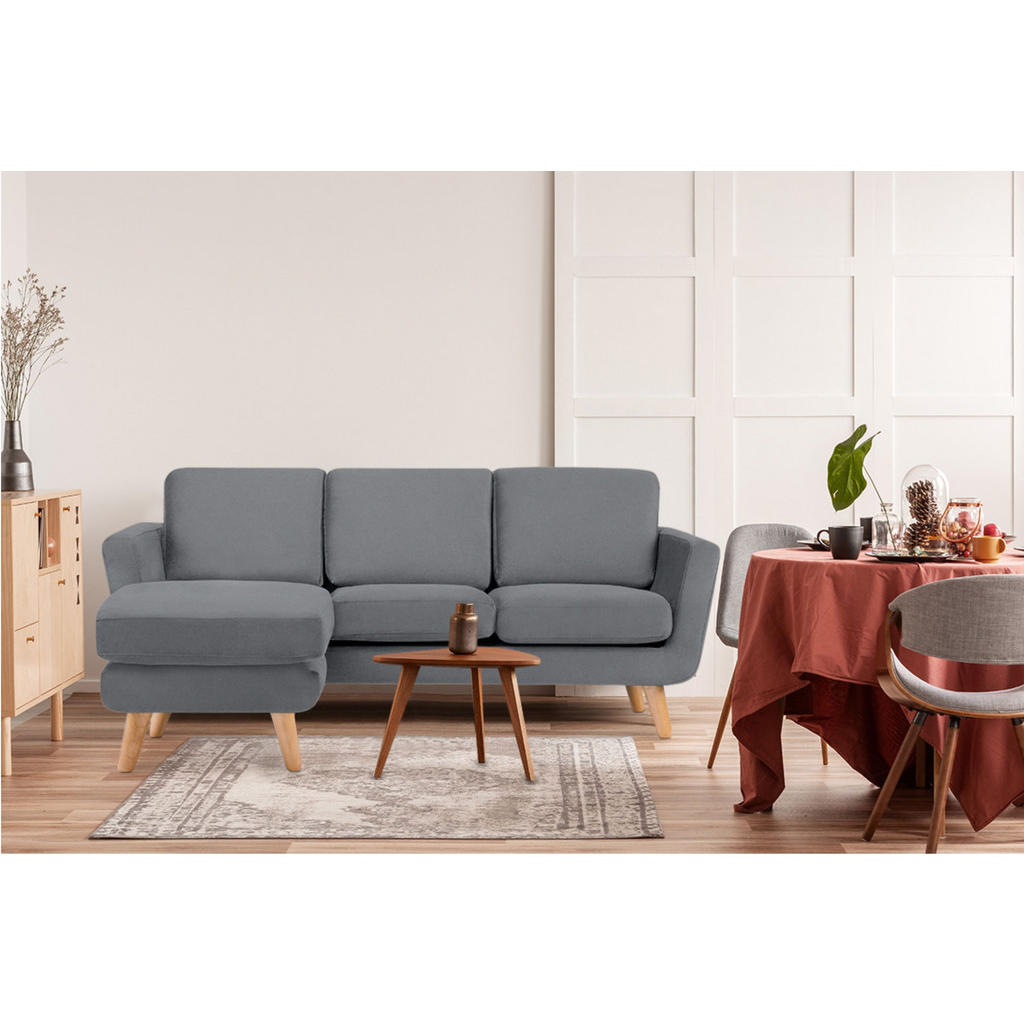Thumbnail - Konsimo® 3-Sitzer-Ecksofa-Links, Grau, Textil, L-Form, 190x151 cm, FSC 100%, Hergestellt in Europa, Wohnzimmer, Sofas & ...