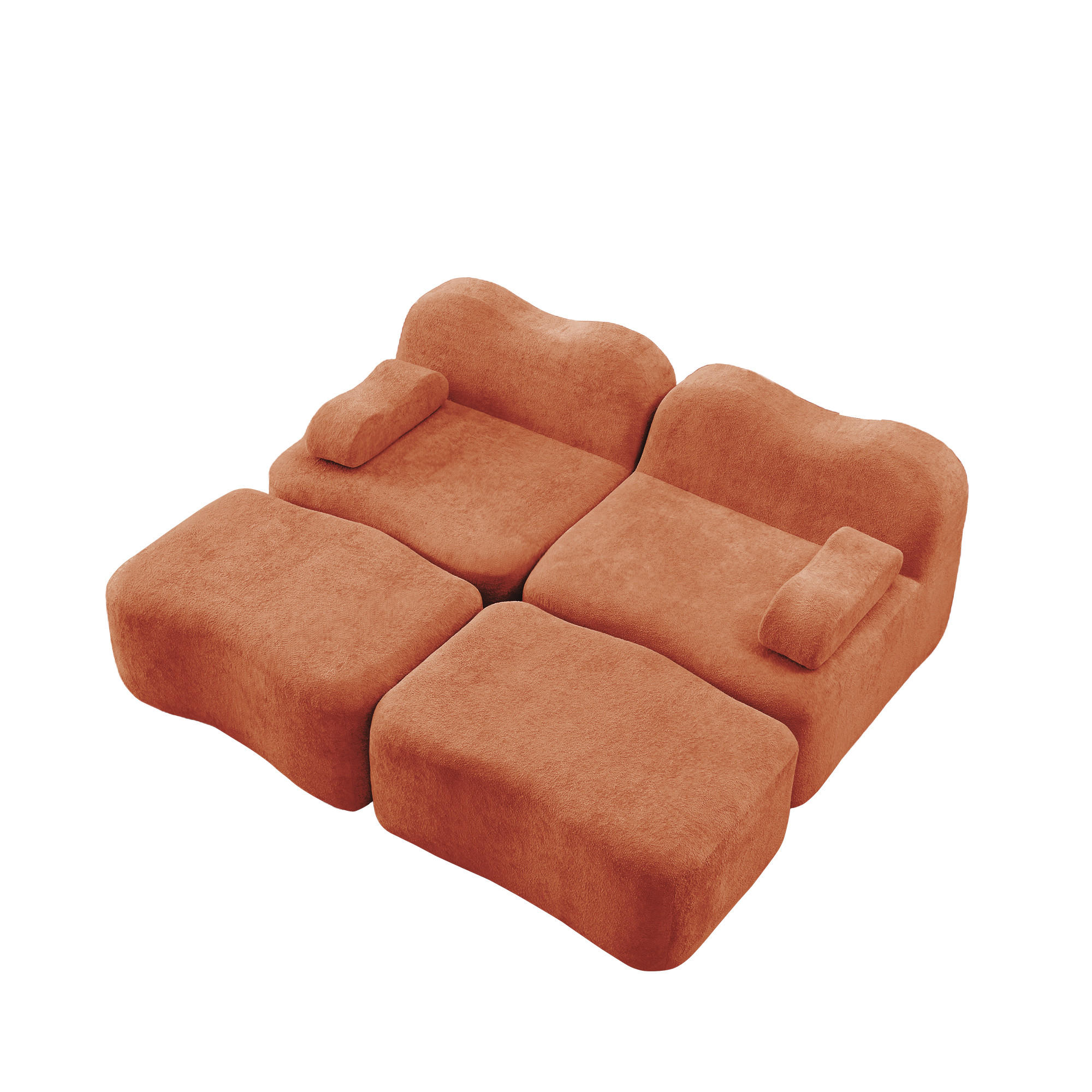 2-SITZER-SOFA DE-34348 mit 2 Ottomans Orange - Orange, Textil (167/70/192cm) - ComfortXL