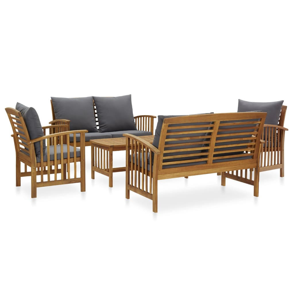 GARTEN-LOUNGE-SET 5-teilig Mit Auflagen Massivholz Akazie - Dunkelgrau, Holz/Textil - vidaXL