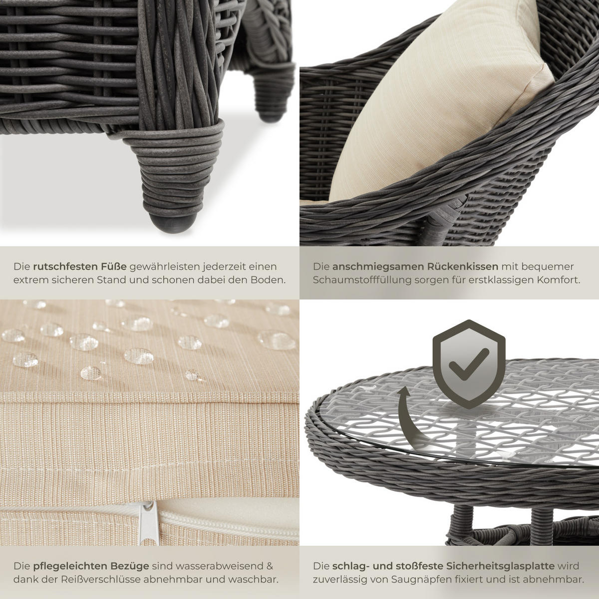 ALUMINIUM RATTAN SITZGRUPPE Zürich, kein Aufbau, grau - Grau, Kunststoff - tectake