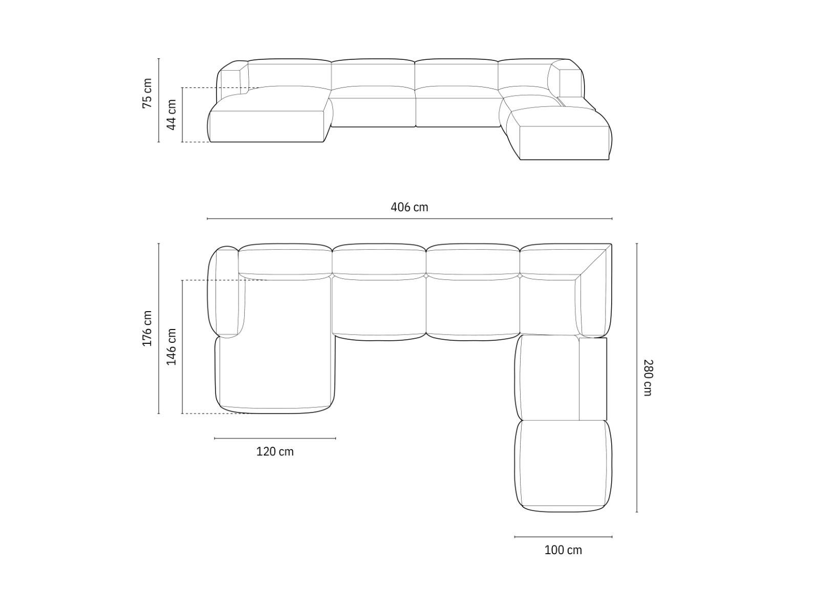 Thumbnail - Micadoni Panoramasofa, Creme, Textil, 5-Sitzer, U-Form, 406x75x280 cm, Hergestellt in Europa, Wohnzimmer, Sofas & Couche...