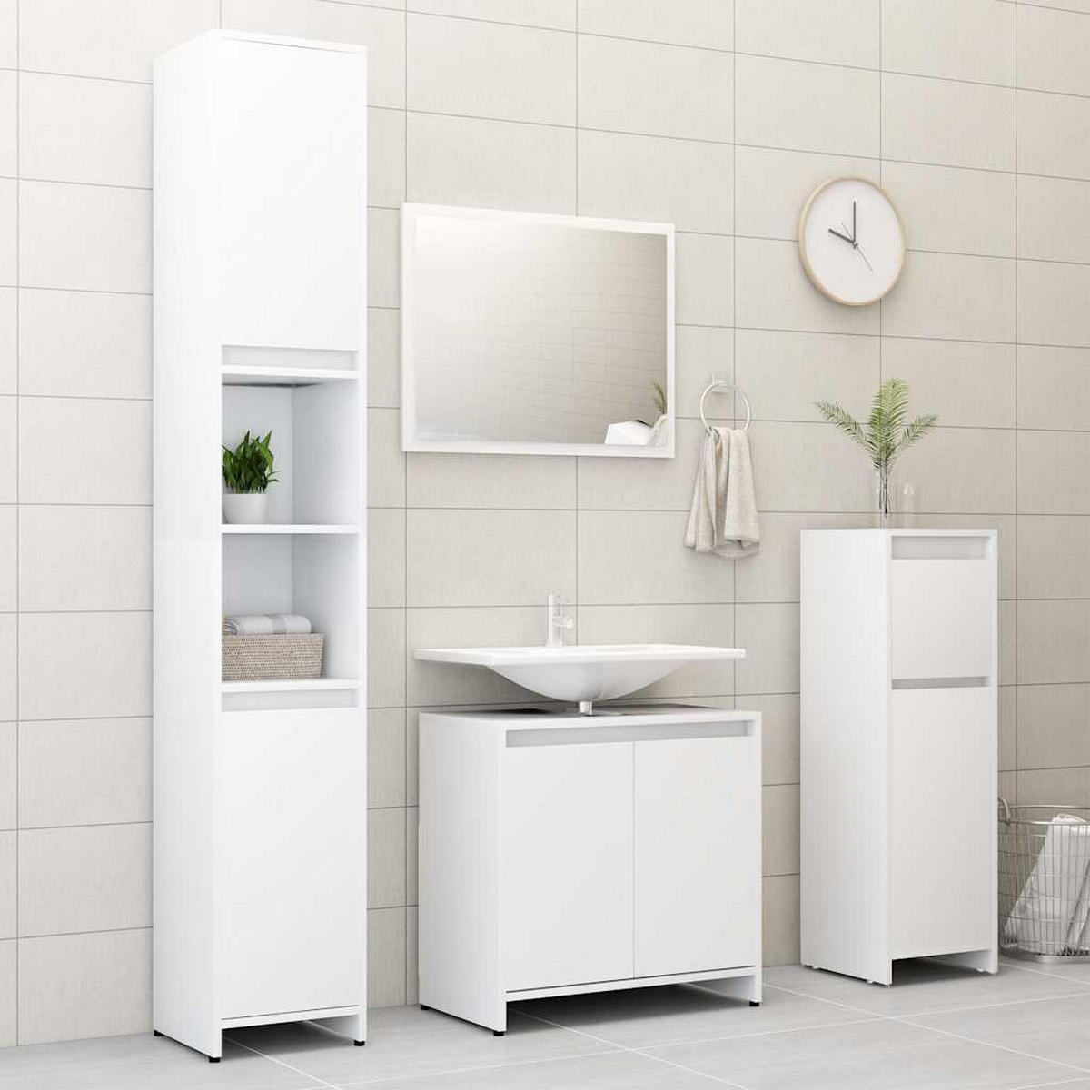 BADEZIMMERSCHRANK Weiss 30/30/95 Cm Holzwerkstoff - Weiß, Holzwerkstoff (30/95/30cm) - vidaXL