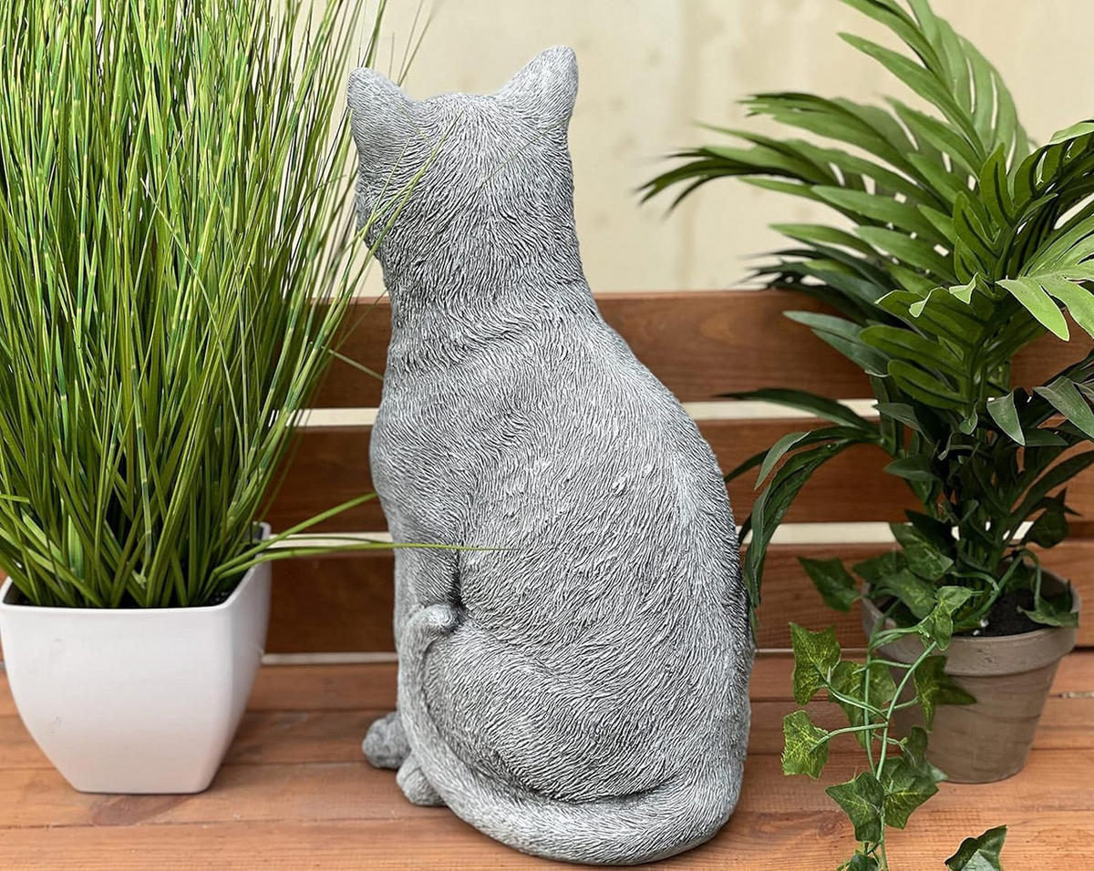 STEINFIGUR grosse Katze sitzend, frostfest, massiv - Grau, Stein (18/39/27cm) - stoneandstyle