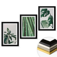 WANDBILDER 3er-Set - 20x30 cm Schwarzer Rahmen - Bambusstängel und Monstera-Blätter - Schwarz, Kunststoff (20/30cm) - ArtPrintCave