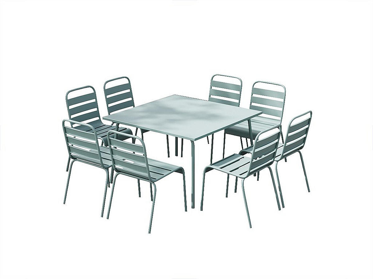 GARTENESSGRUPPE im Set - 8 -Sitzer - Stahl - mandelgrün - MIRMANDE - Grün, Metall - Vente-Unique